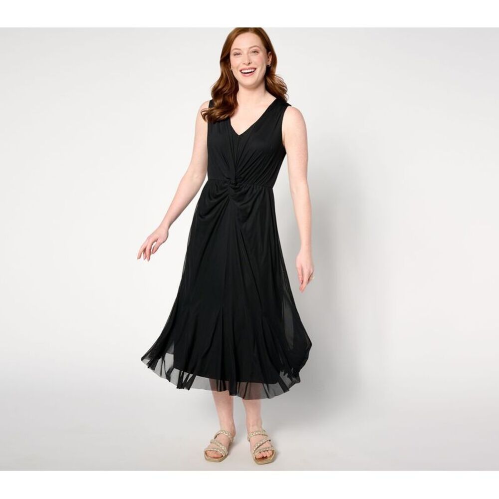 Isaac Mizrahi Live! Women's Dress Sz L Tall Always Twist Front Mesh Black